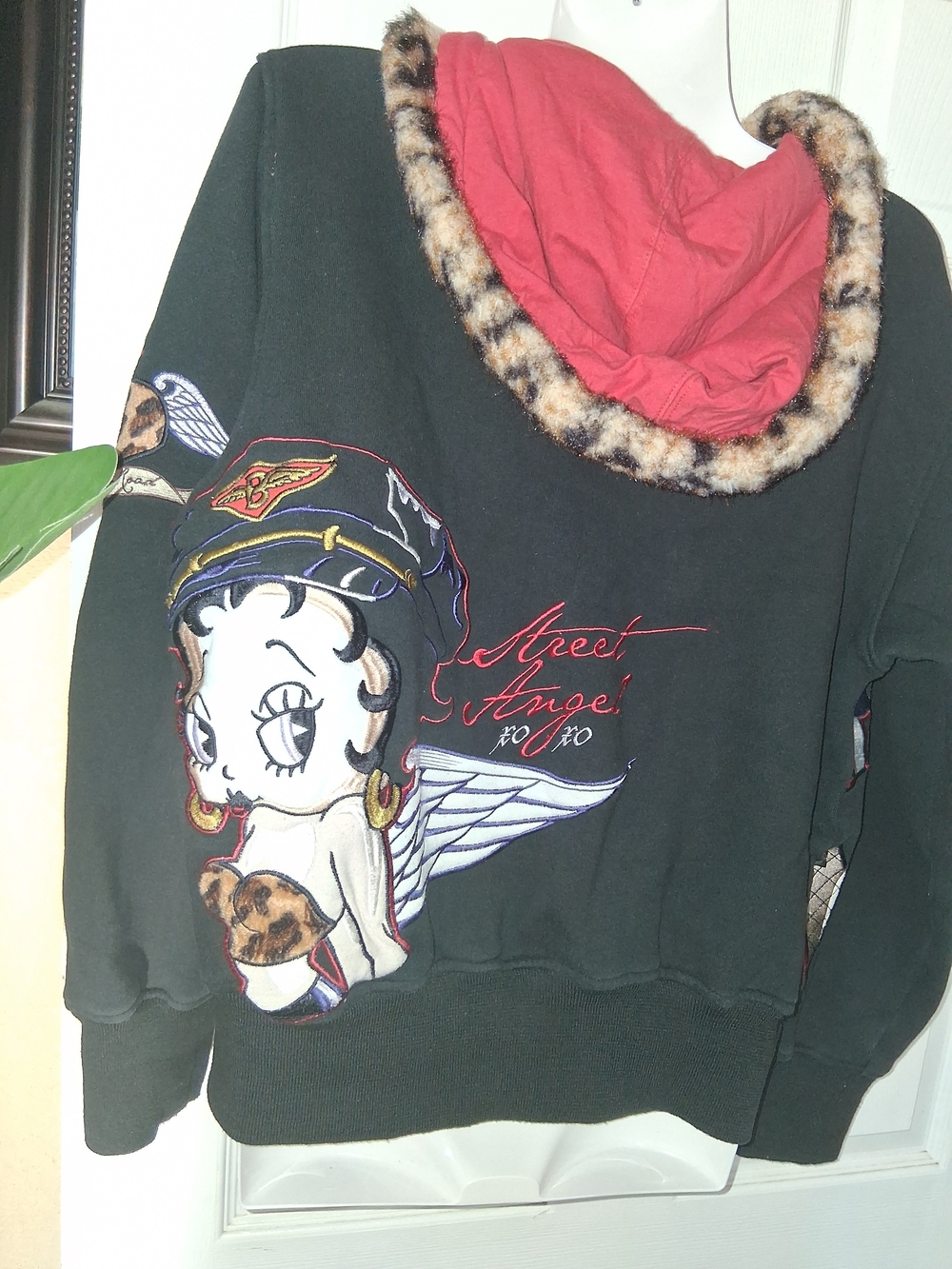 Vintage 2007 JH Design Betty Boop Full Zip Hoodie Leopard Trim Y2K Size Large - Picture 8 of 16